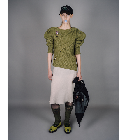 KIKO KOSTADINOV X THE DANTE COLLECTION ASYMMETRIC CABLE JUMPER OLIVE GREEN