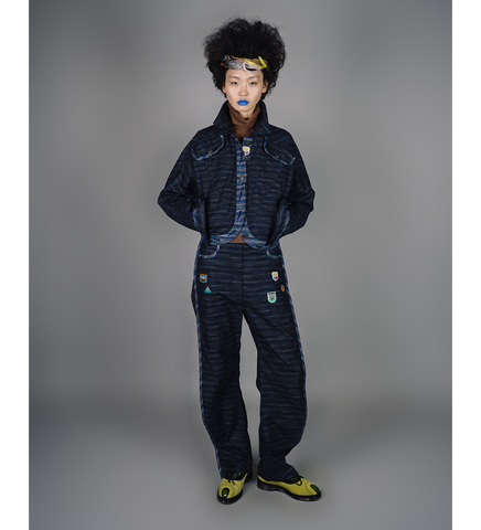 KIKO KOSTADINOV X THE DANTE COLLECTION DANTE DENIM JACKET INDIGO STRIPE