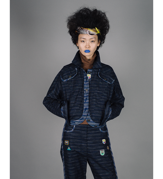 KIKO KOSTADINOV X THE DANTE COLLECTION DANTE DENIM JACKET INDIGO STRIPE