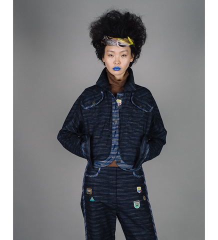 KIKO KOSTADINOV X THE DANTE COLLECTION DANTE DENIM JACKET INDIGO STRIPE