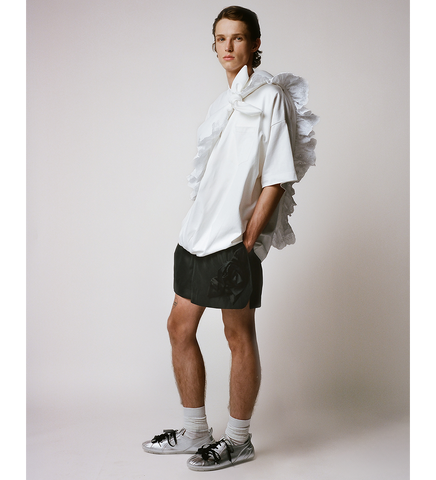 PRESSED ROSETTE SPLIT-HEM SHORTS BLACK/BLACK