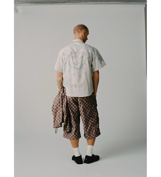 POLY TARTAN 3 QUARTER CARGO PANTS BROWN