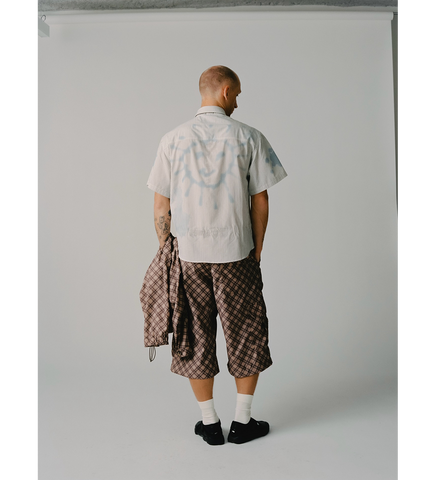 POLY TARTAN 3 QUARTER CARGO PANTS BROWN