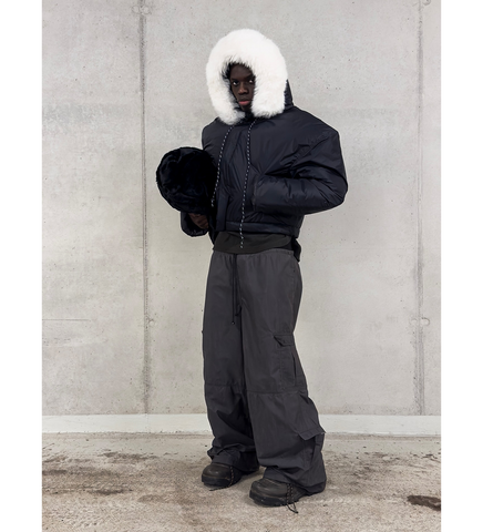 FUR PUFFER JACKET BLACK