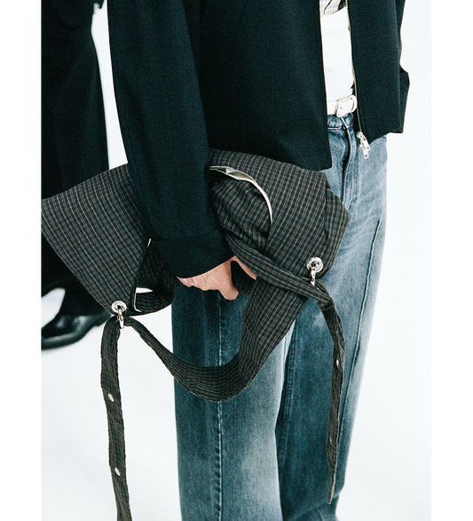 EYELET SHOULDER BAG DARK LINEN CHECK