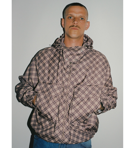 POLY TARTAN HOODED JACKET BROWN