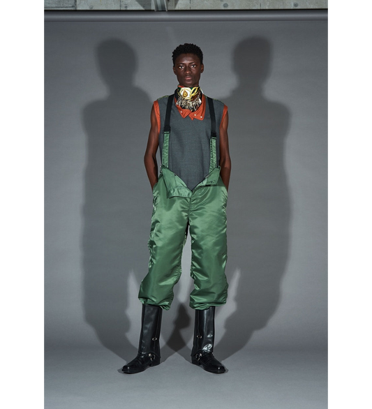 NYLON TWILL SUSPENDER PANTS KHAKI