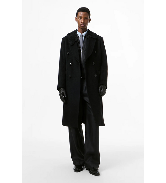 WHALE COAT BLACK HAIRY WOOL