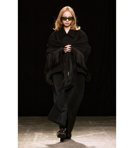 BOULEVARD COAT BLACK STAMPED WOOL
