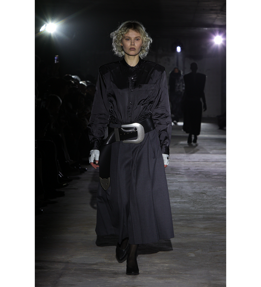 PLEATED SUIT SKIRT DARK GREY
