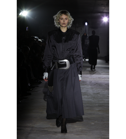 PLEATED SUIT SKIRT DARK GREY