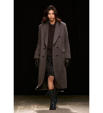 EXTENDED WHALE COAT LEDGER WOOL BROKEN HERRINGBONE