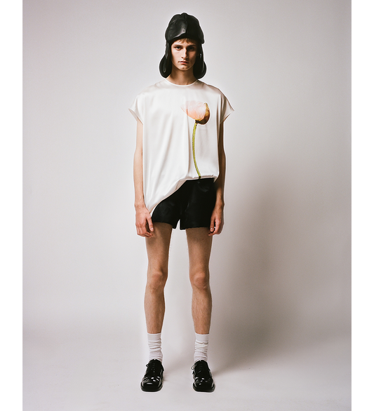 POPPY MOTIF EXTENDED SMOCK TOP CREAM