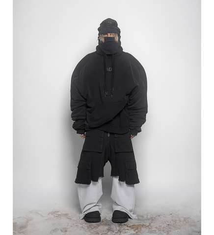 MESH SHOULDER TOWEL HOODIE WASHED BLACK