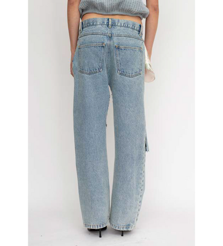 SLICED SKIRT JEANS DENIM BLUE/FLORAL PRINT