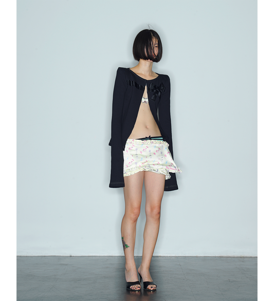 BOW SHOULDER CARDIGAN BLACK