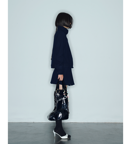 PLEATS SKIRT NAVY WOOL