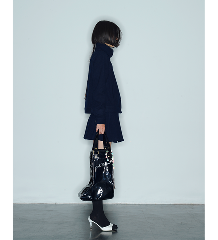 PLEATS SKIRT NAVY WOOL