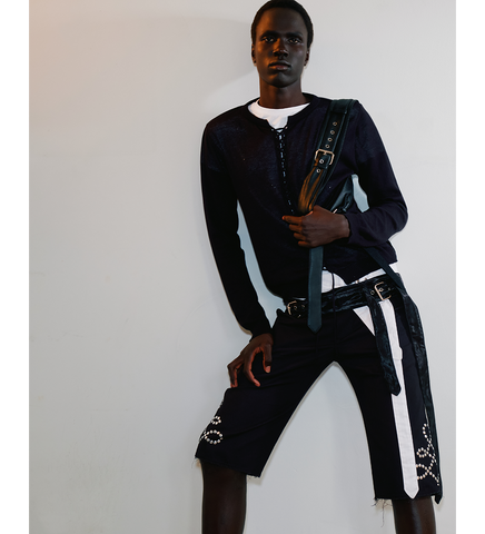 STUDDED STRAIGHT SHORTS BLACK