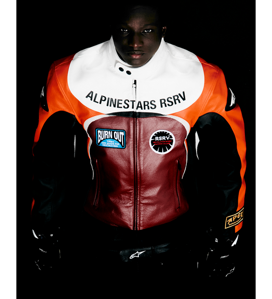 RACE CRAFT LEATHER JACKET BLACK RED ORANGE