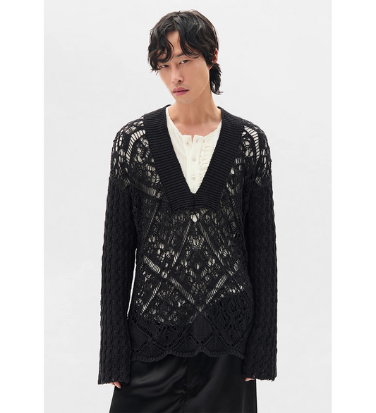 RUNAR DEEP V-NECK COMFORT SWEATER BLACK