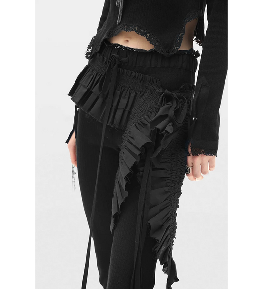 SAFIRA LONG RUFFLED BELT BLACK