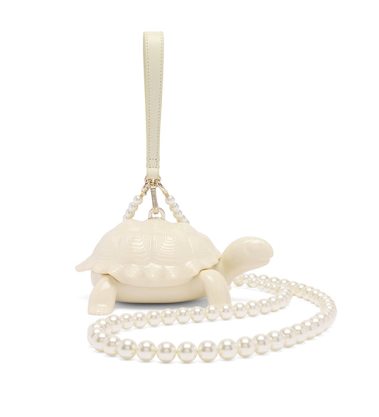 TORTOISE BAG W/PEARL CROSSBODY STRAP CREAM