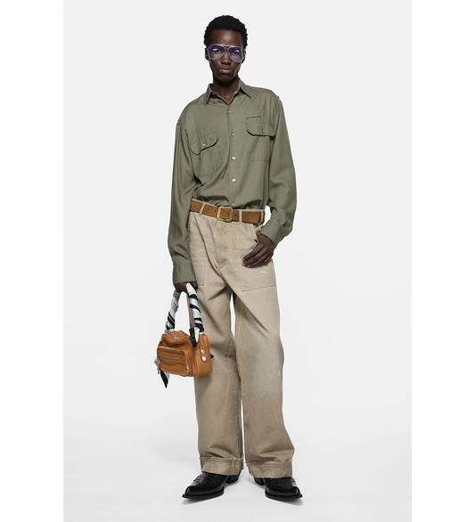 SINO LS TENCEL SHIRTING OLIVE GREEN
