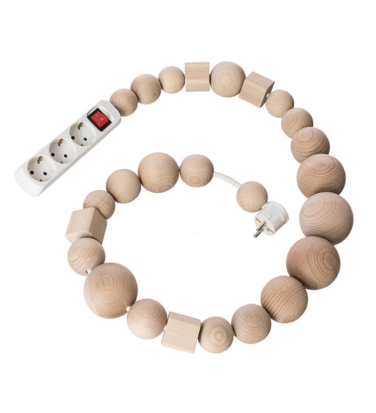 CABLE JEWELRY MULTIPLUG 1.4M WOODEN ELEMENTS WHITE, NATURAL