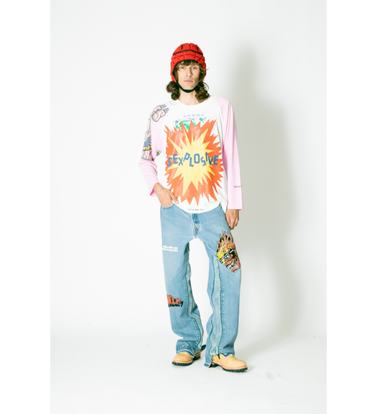 SHAM HAND-BEADED DOUBLE WIDE DENIM PANTS 30