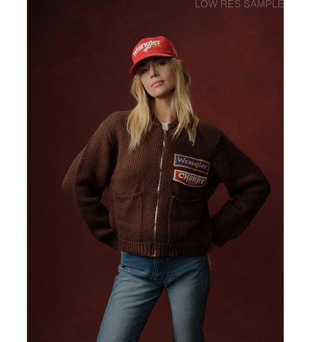 CHERRY LOS ANGELES X WRANGLER COTTON FRISE KNIT ZIP-UP BROWN
