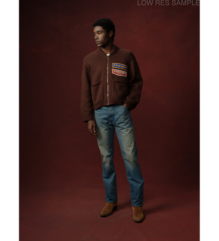 CHERRY LOS ANGELES X WRANGLER COTTON FRISE KNIT ZIP-UP BROWN