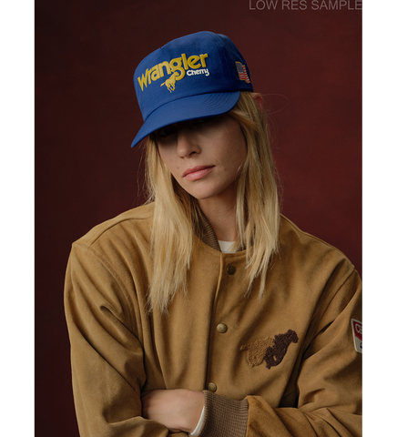 CHERRY LOS ANGELES X WRANGLER NYLON 5 PANEL HAT ROYAL BLUE