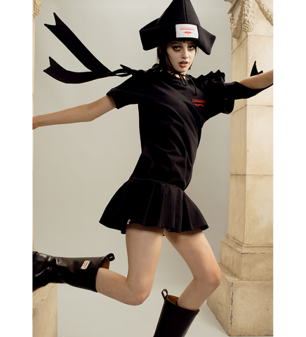 ROSETTE JERSEY DRESS BLACK