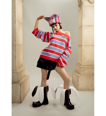 CHUNKY EARS BEANIE RED/BLUE