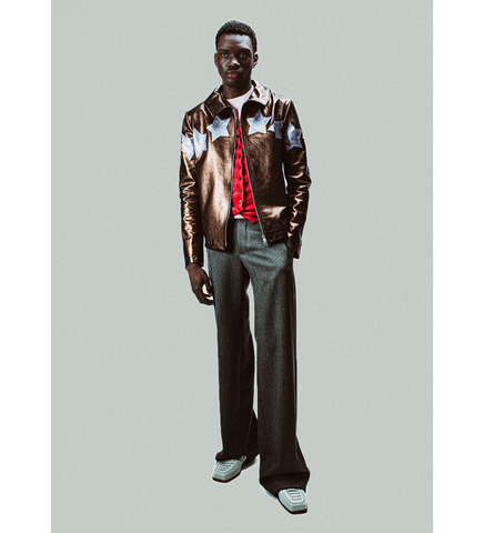 VINTAGE METALLIC PANELED LEATHER JACKET BROWN/LILAC