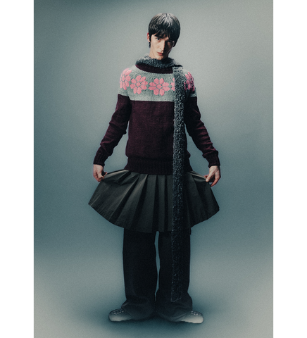 HANDKNITTED FAIR ISLE SWEATER WINE/ROSE