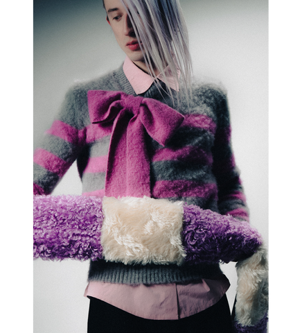 CLASSIC FRENCH KNITTED LONGSLEEVE JUMPER GREY/LILAC