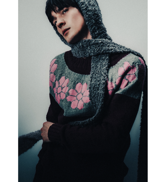 HANDKNITTED FAIR ISLE SWEATER WINE/ROSE