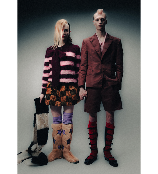 ARTISAN PATCHWORK MOHAIR FUR SKIRT BROWN/COGNAC