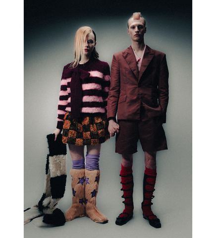 ARTISAN PATCHWORK MOHAIR FUR SKIRT BROWN/COGNAC