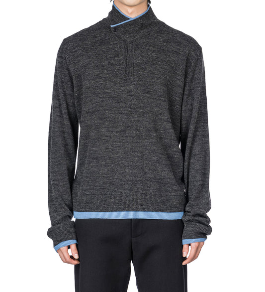 HIGH-NECK FINE WOOL POLO SWEATER DARK GREY/BLUE