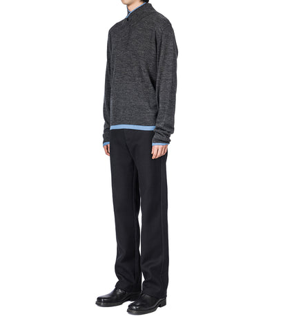 HIGH-NECK FINE WOOL POLO SWEATER DARK GREY/BLUE