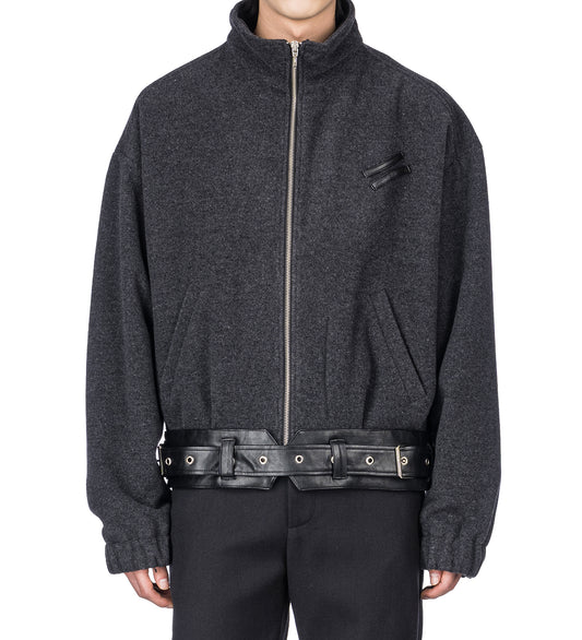 ALLIANCE BELTED WOOL JACKET DARK GREY/BLACK