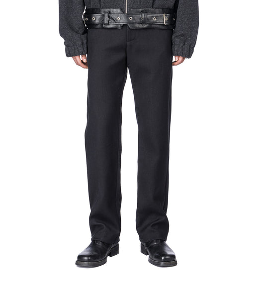 DOUBLE BELT BOOT CUT TROUSERS V1 BLACK