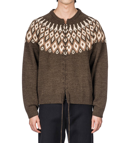 FAIR ISLE VIPER WOOL CARDIGAN BROWN