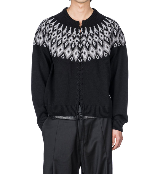 FAIR ISLE VIPER WOOL CARDIGAN BLACK