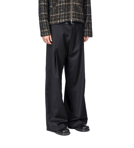 DOUBLE LEATHER BELT PLEATED TROUSERS V1 BLACK