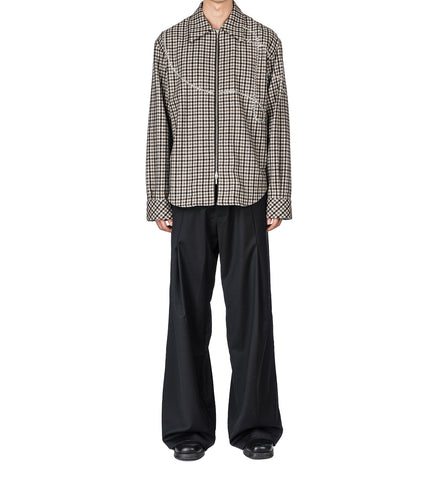 DOUBLE LEATHER BELT PLEATED TROUSERS V1 BLACK