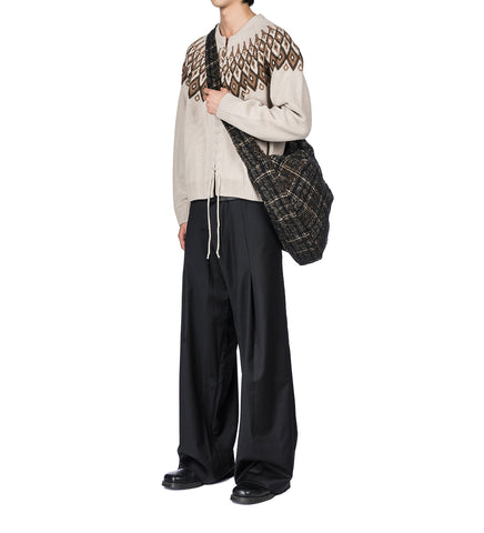 DOUBLE LEATHER BELT PLEATED TROUSERS V1 BLACK